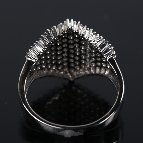 222 - An 18ct white gold diamond cluster dress ring, pave set with modern round brilliant-cut diamonds, to... 