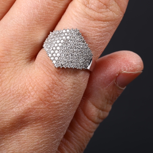 222 - An 18ct white gold diamond cluster dress ring, pave set with modern round brilliant-cut diamonds, to... 