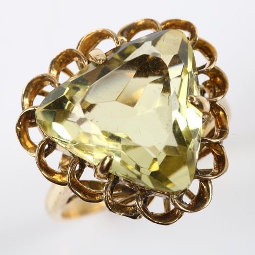 230 - A Continental 14ct gold lemon quartz dress ring, setting height 18.3mm, size K, 4.3g