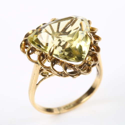 230 - A Continental 14ct gold lemon quartz dress ring, setting height 18.3mm, size K, 4.3g