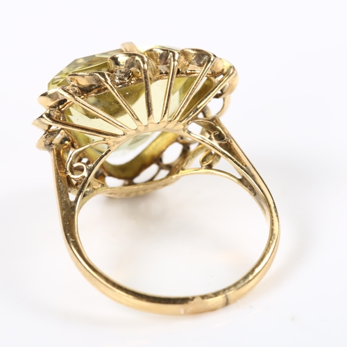 230 - A Continental 14ct gold lemon quartz dress ring, setting height 18.3mm, size K, 4.3g