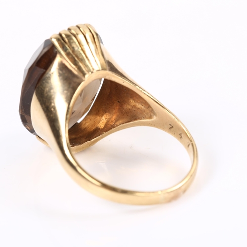 231 - A mid-20th century 9ct gold smoky quartz dress ring, hallmarks London 1968, setting height 21.5mm, s... 