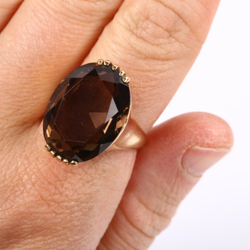 231 - A mid-20th century 9ct gold smoky quartz dress ring, hallmarks London 1968, setting height 21.5mm, s... 