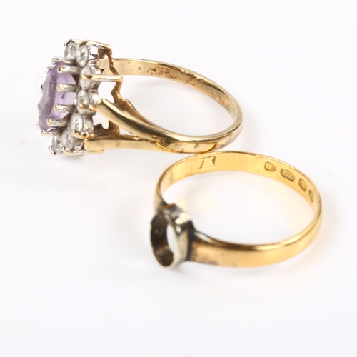 236 - A Victorian 22ct gold ring mount, size J, 1.6g, and a 9ct gold stone set ring, size J, 2.3g (2)