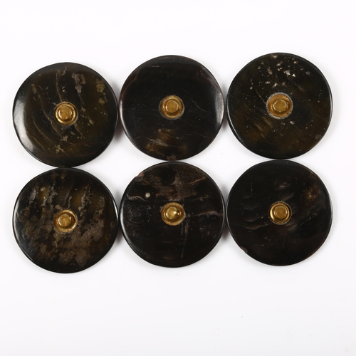 243 - A set of 6 Art Nouveau black mother-of-pearl buttons, raised and etched floral decoration, button di... 