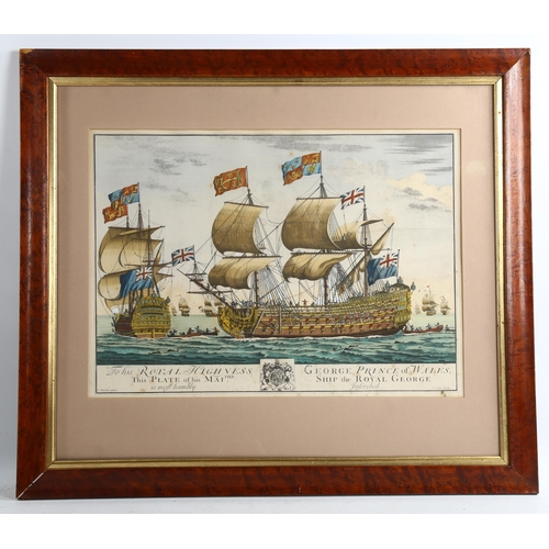 2104 - E Kirkall, after Baston, pair of hand coloured engravings, sea battle scenes, image 40cm x 50cm, fra... 