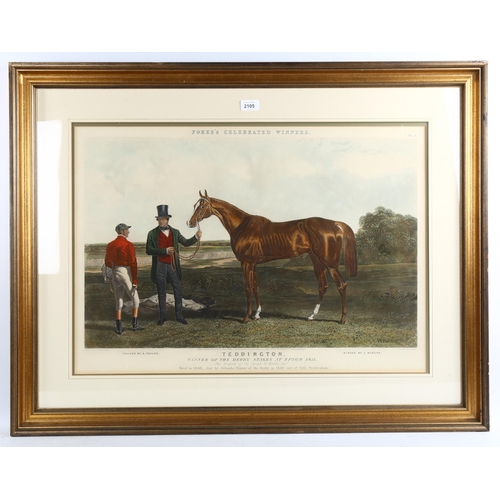 2105 - J Harris, after J F Herring, hand coloured engraving, Teddington, winner of Derby Stakes at Epsom 18... 