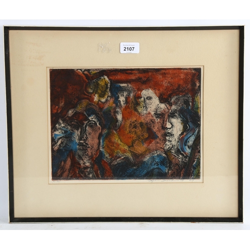 2107 - Lynn Woodward, coloured etching, Reflections, 1964, signed in pencil, plate size 9