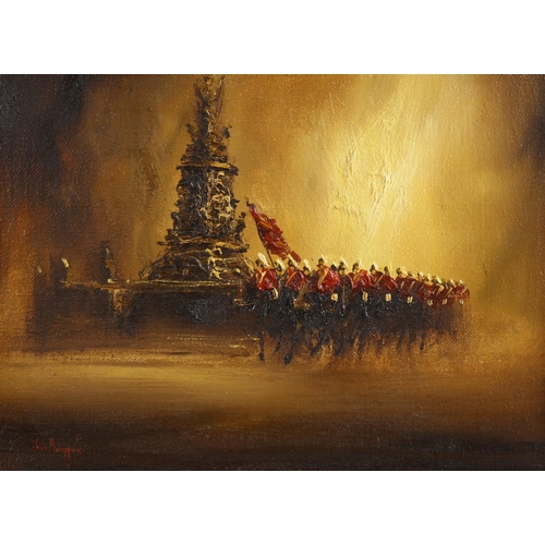 2109 - John Bampfield (born 1947), impasto oil on canvas, changing of the Guard outside Buckingham Palace, ... 