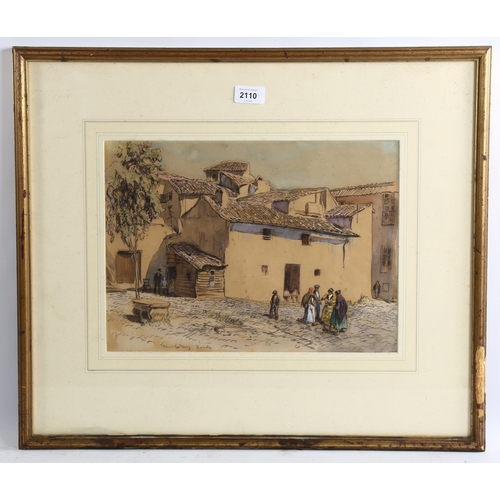 2110 - Lionel Lindsay, watercolour, Continental town scene, circa 1920s, 27cm x 37cm, framed