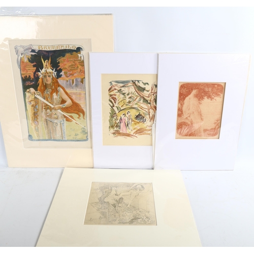 2119 - G Bussiere, Ernest Laurent and D'Othon Friesz and J Pascin, 4 prints (3 original lithographs and 1 h... 