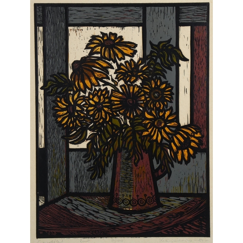 2123 - Colour linocut print, still life study, indistinctly signed in pencil, dated 1984, image 38cm x 29cm... 