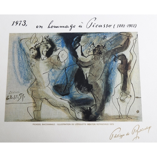 2124 - After Picasso, colour print for Mouton Rothschild 1973, sheet size 40cm x 50cm, unframed