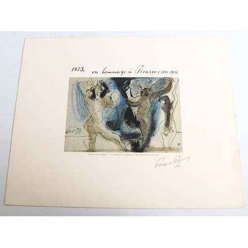 2124 - After Picasso, colour print for Mouton Rothschild 1973, sheet size 40cm x 50cm, unframed