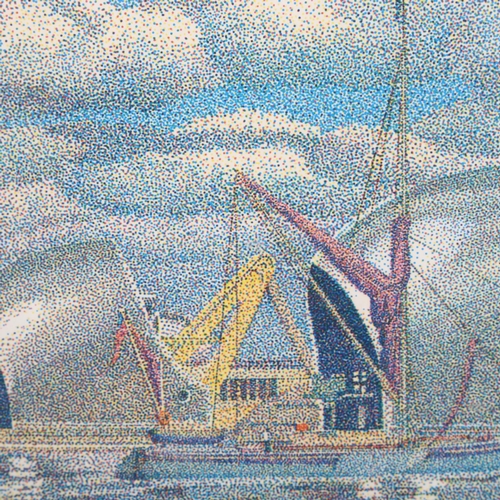 2125 - P J Lee, colour print, The Thames Barrier, signed in pencil, 1988, no. 43/150, image 23cm x 55cm, fr... 