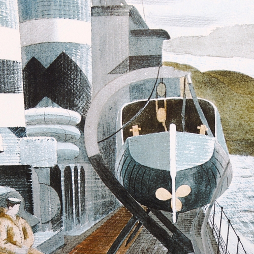 2127 - After Eric Ravilious, colour print, leaving Scapa Flow, no. 40/850, image 44cm x 56cm, framed