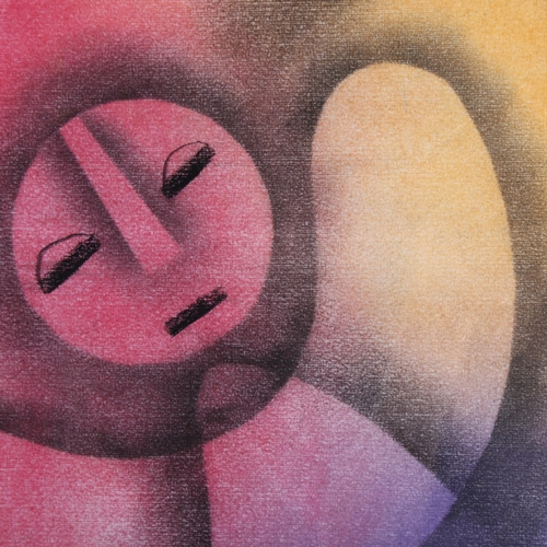 2129 - Saoli, mixed media, charcoal/pastel on paper, abstract faces, signed and dated '94, 63cm x 43cm, fra... 