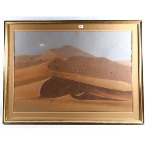 2131 - Kim Donaldson, coloured pastels, sand dunes, signed, 64cm x 94cm, framed