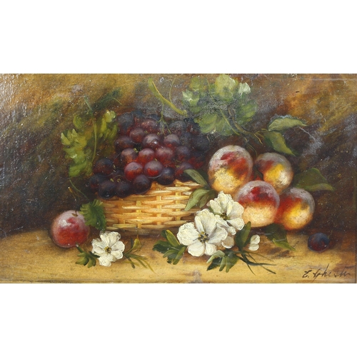 2132 - E Chester, oil on board, still life, fruit and flowers, signed, 30cm x 50cm, framed