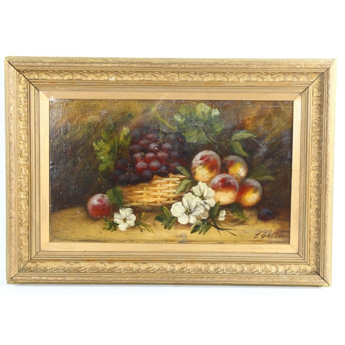 2132 - E Chester, oil on board, still life, fruit and flowers, signed, 30cm x 50cm, framed