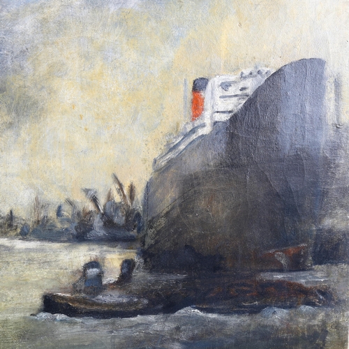 2135 - Early to mid-20th century British School, oil on canvas, harbour scene, unsigned, 64cm x 75cm, unfra... 