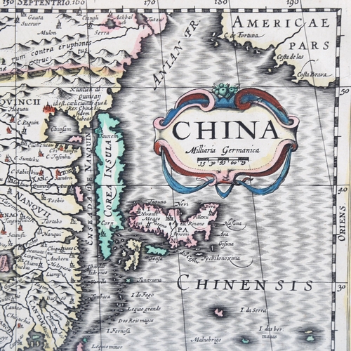 2136 - Hand coloured map of China, after Pieter Van Den Keere, image 18cm x 24cm, framed