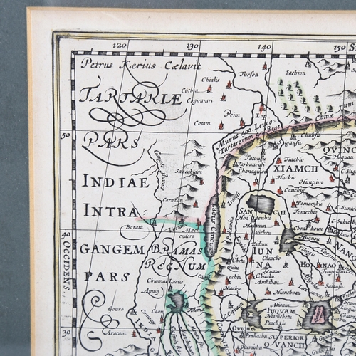 2136 - Hand coloured map of China, after Pieter Van Den Keere, image 18cm x 24cm, framed