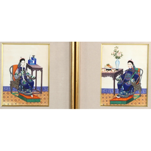 2137 - A pair of 19th century Chinese watercolours on paper, court portraits, 22cm x 16cm, framed