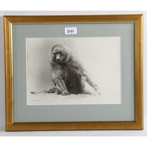 2151 - Robert Bateman (Canadian), ink/watercolour, monkey, signed and dated 1996, 21cm x 30cm, framed