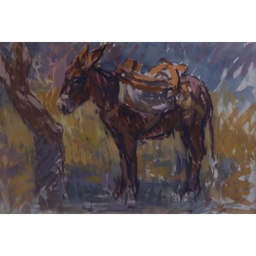 2154 - John Martin ARBA, watercolour, donkey in Siphnos Greece, signed with monogram, 15cm x 21cm, framed