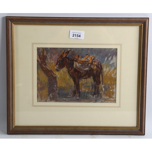 2154 - John Martin ARBA, watercolour, donkey in Siphnos Greece, signed with monogram, 15cm x 21cm, framed