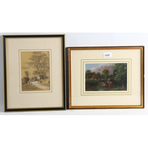 2157 - 2 x 19th century watercolours, rural scenes, 12cm x 18cm, framed (2)