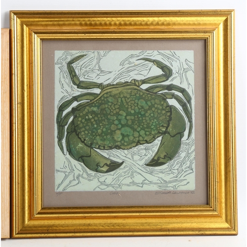 2159 - Elisabeth Lawrence, linocut print, crab, signed in pencil, 20cm x 20cm, and Richard Spare, print, br... 