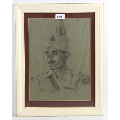 2162 - Leuit Col C G Borrowman RSW, pencil portrait of an Officer of the 6th Raj Putana Rifles, signed with... 