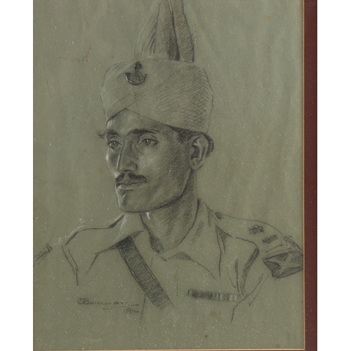 2162 - Leuit Col C G Borrowman RSW, pencil portrait of an Officer of the 6th Raj Putana Rifles, signed with... 