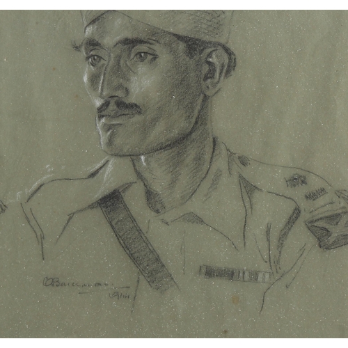 2162 - Leuit Col C G Borrowman RSW, pencil portrait of an Officer of the 6th Raj Putana Rifles, signed with... 