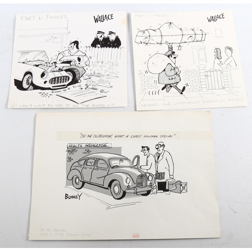 2163 - 6 original ink cartoon illustrations from Alternative Cars and Kit Car magazines, by Wallace (2), Bu... 