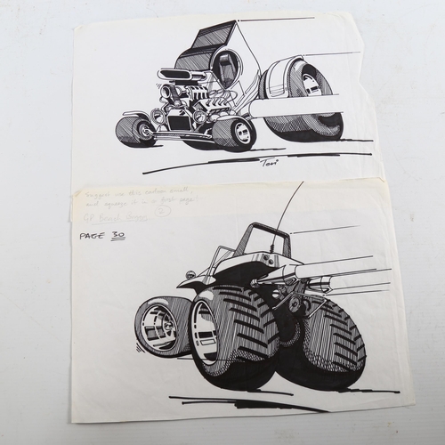 2164 - 5 original ink cartoon drawings, from Alternative Cars and Kit Car magazines, including Steve Kirk, ... 