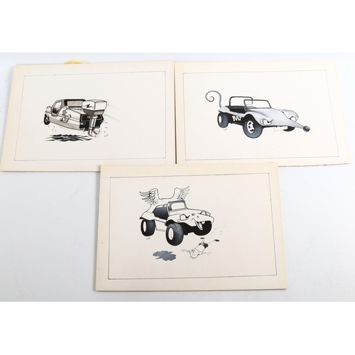 2165 - 5 original ink cartoon drawings for Alternative Cars and Kit Car magazines, by Jupp, early 1980s (5)