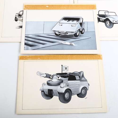 2165 - 5 original ink cartoon drawings for Alternative Cars and Kit Car magazines, by Jupp, early 1980s (5)