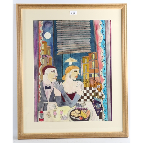 2168 - Sylvia Whiteford-Engholm (Died 2004), watercolour on paper, Hotel Chat Noir, 58cm x 45cm, mounted, f... 