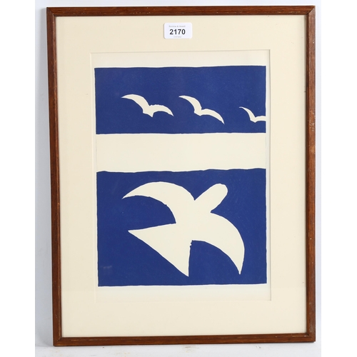 2170 - Georges Braque (1882-1963), colour lithograph on Arches paper, Les Oiseaux Bleus, 31cm x 23.5cm. Lit... 