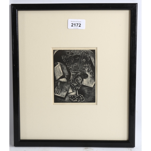 2172 - Paul Nash (1889-1946) wood engraving on paper, The Bouquet, 12cm x 9.3cm, mounted, framed and glazed... 