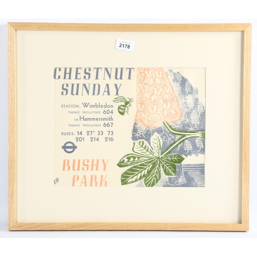 2178 - Edward Bawden (1903-1989), original colour lithograph poster on paper, Chestnut Sunday, 24.5cm x 31c... 