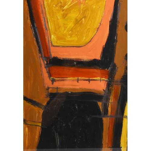 2180 - Mid-Twentieth Century British school, acrylic on card, Orange Yellow Black, mounted, 41cm x 29cm