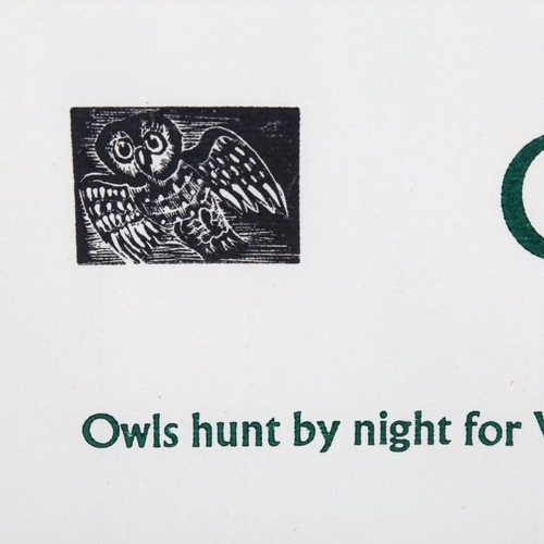 2186 - Enid Marx (1902-1998), limited edition wood engraving on paper, Owls hunt by night for Voles, from A... 