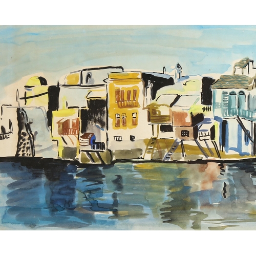 2188 - T C Knowles, watercolour, Mykonos, 1964, signed, 32cm x 47cm, framed