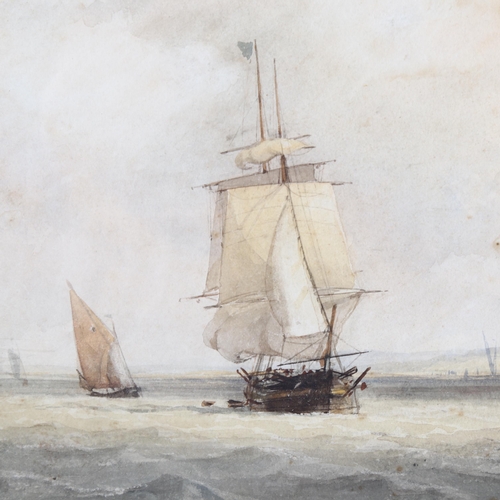 2200 - 19th century watercolour, shipping on an estuary, unsigned, 18cm x 29cm, framed