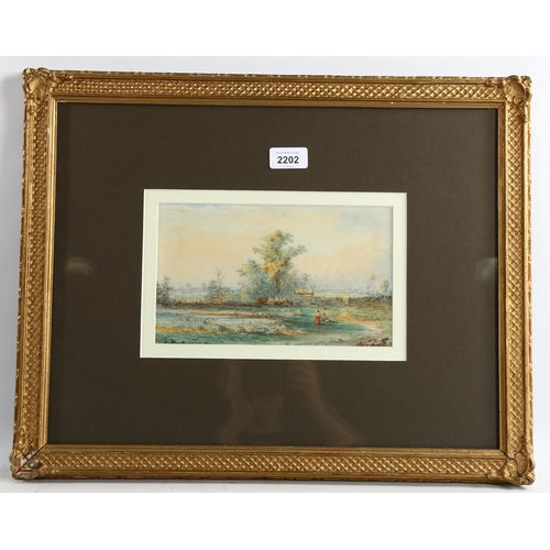 2202 - A pair of 19th century watercolours, extensive landscapes, indistinctly signed, 5.5