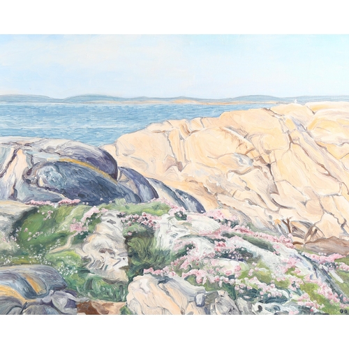 2203 - G Strom, oil on canvas, Scandinavian coast, signed and dated 1976, 21